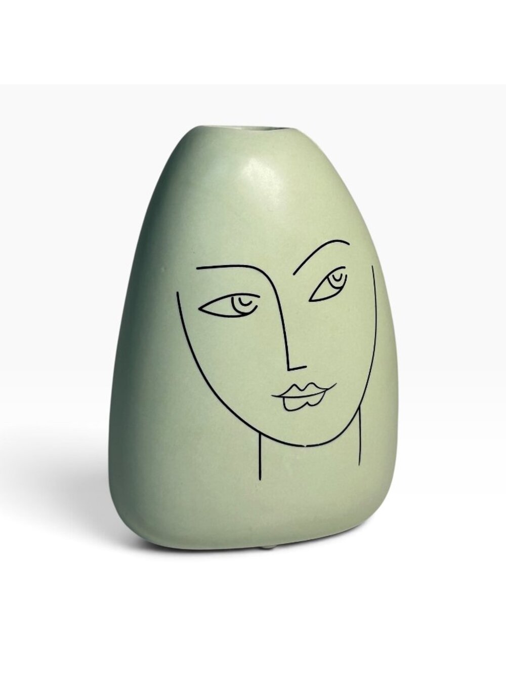 Mid Century Modern Green Ceramic Face Vase Abstract Line Art Portrait Decor 5.5"